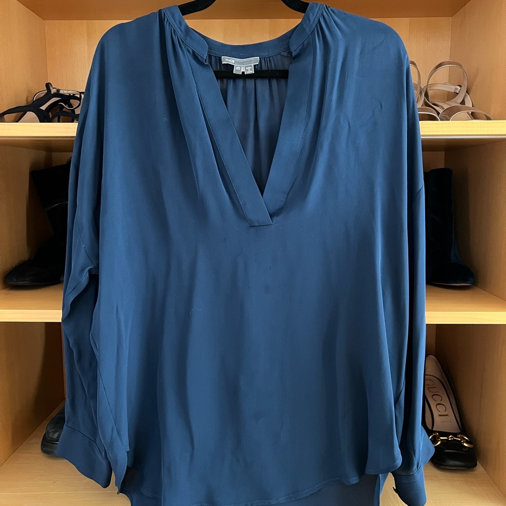 Elegant Blue Silk Women's Top